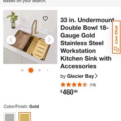 Brand New 33 in. Undermount Double Bowl 18-Gauge Gold Stainless Steel Workstation Kitchen Sink with Accessories And Faucet 