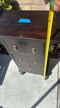 Asian Style Wood Cabinet with Brass Hardware