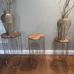 3 End Tables and flower arrangements 