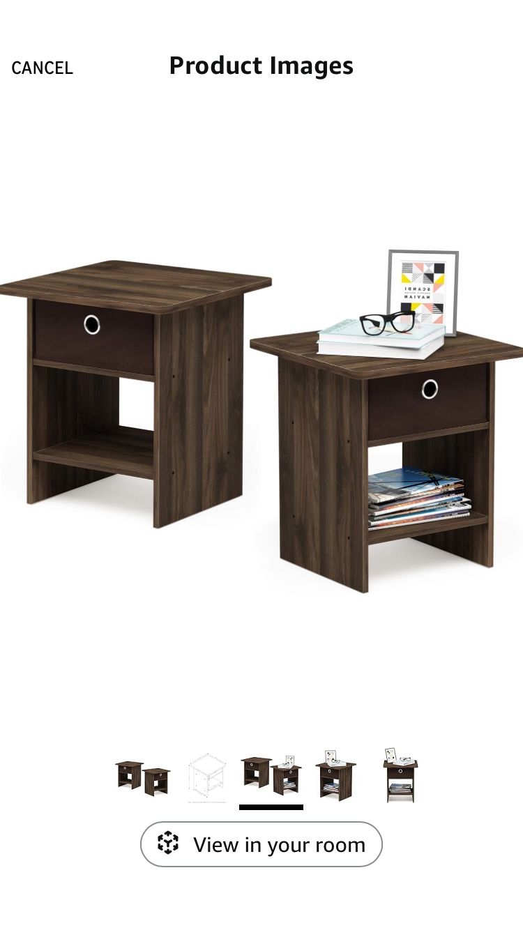 Furinno Dario End Table / Side Table / Night Stand / Bedside Table with Bin Drawer, 2-Pack, Columbia