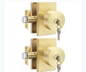 Brushed Gold Door Knob Lock Set with Keys – 2 Pack