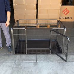 (Brand New) $95 Heavy-Duty Dog Pet Playpen with Plastic Tray Indoor Outdoor Cage Kennel 4-Panel, 49x32x28”