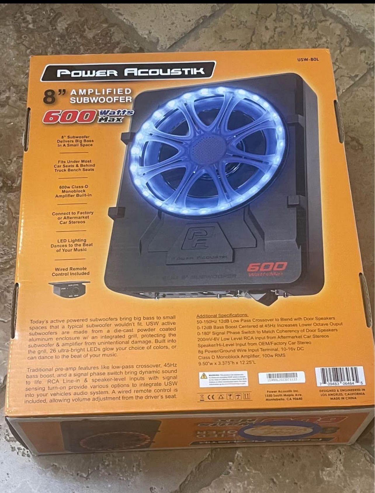 Power Acoustik 8” 600W Amplified Subwoofer – Brand New in Box