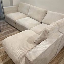 Honbay, HONBAY 4-Piece Corduroy Modular Sectional Sleeper Cloud Sofa With Oversized Storage Seat in Corduroy Beige