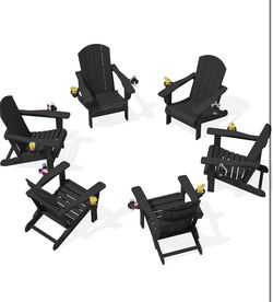 SERWALL HDPE Folding Adirondack Chair with Dual Cup Holder - Composite Adirondack Chair Set of 6- Black brand new in box $399 C9（8）