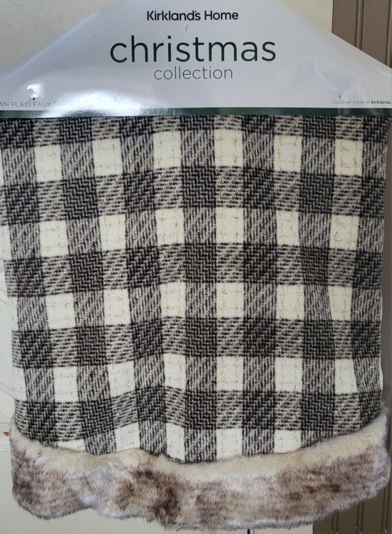 Kirklands Faux Fur Brown Plaid Christmas Tree Skirt 48 Inches
