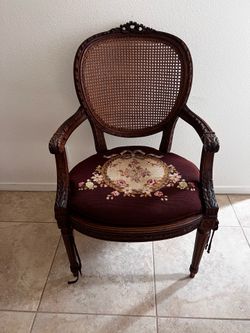 Vintage French Provincial Cane Back Accent Armchair