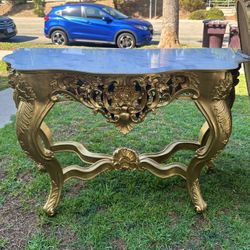 Gilded Marble Console Table With Detachable Large Mirror 