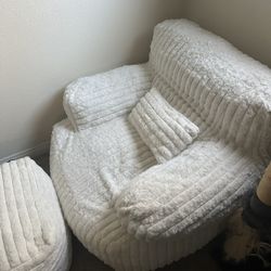 Comfy Gaint Bean Bag Chair with Ottoman, Fluffy Huge Bean Bag Armchair