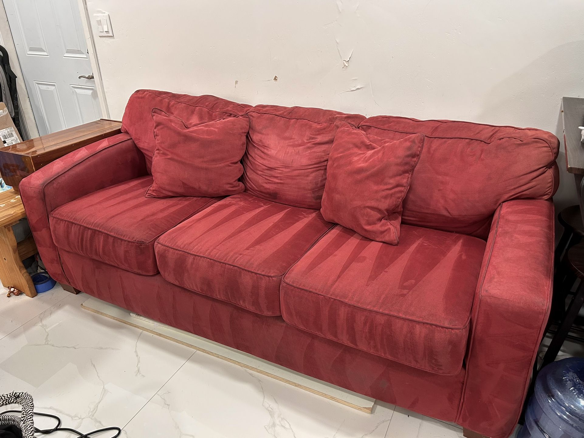 RED SUEDE Pull Out Couch