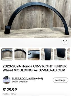 2023-2024 Honda CR-V RIGHT FENDER Wheel MOULDING 74107-3A0-A0 OEM