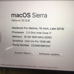 15 inches MacBook Pro Retina  i7 Processor  