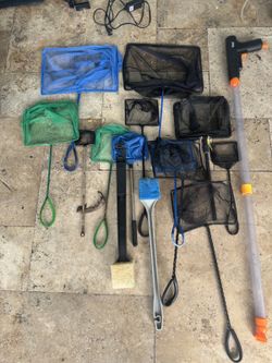 Fish Nets & Tank Cleaning Tools Lot - hygger Gravel Cleaner + 10+ Nets