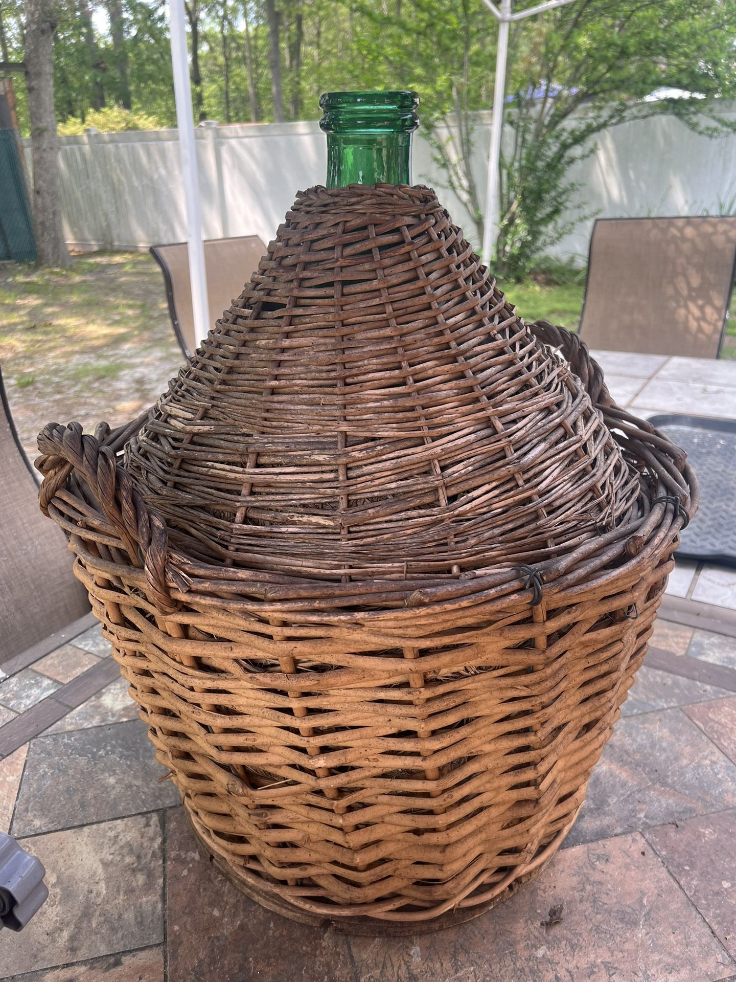 Large French Demijohn in Woven Wicker Basket