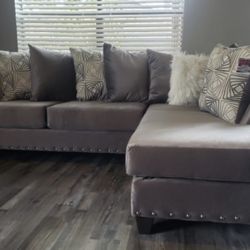 Grey Sectional With Pillows 
