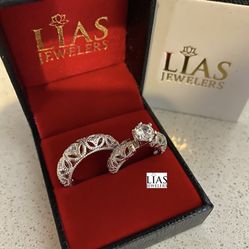 New 18k White Gold Wedding Ring Set 