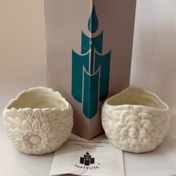 Vintage PartyLite May Flowers Tealight Holders Ivory Bisque Porcelain Set of 2