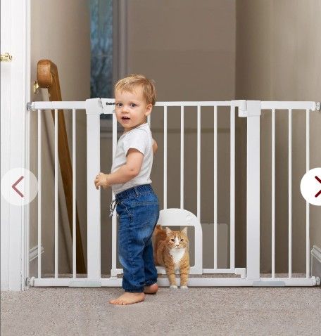 Babelio 29-48" Extra Wide Baby Gate With Adjustable Cat Door, Easy Install Pressure/Hardware Mounted Dog Gates For The House, Auto Close Pet Gate For