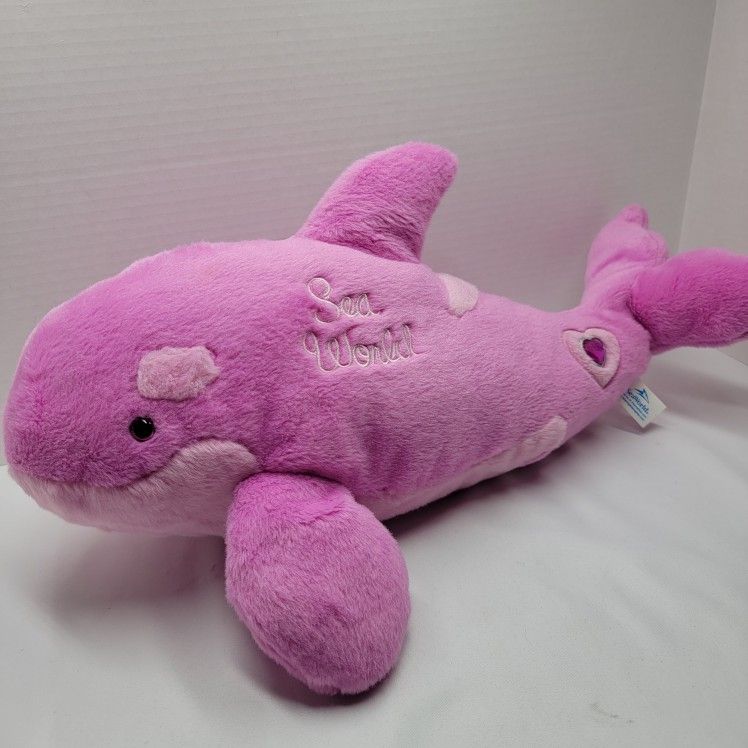 Vintage SeaWorld Shamu Plush 17" Hot Pink White Killer Whale Lady Orca