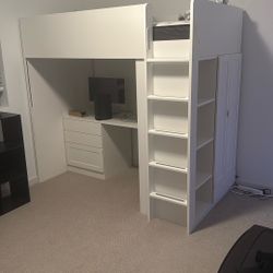 SMÅSTAD Loft bed, white white/with desk with 4 drawers, Twin 