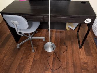 Computer table with chair and lampshade