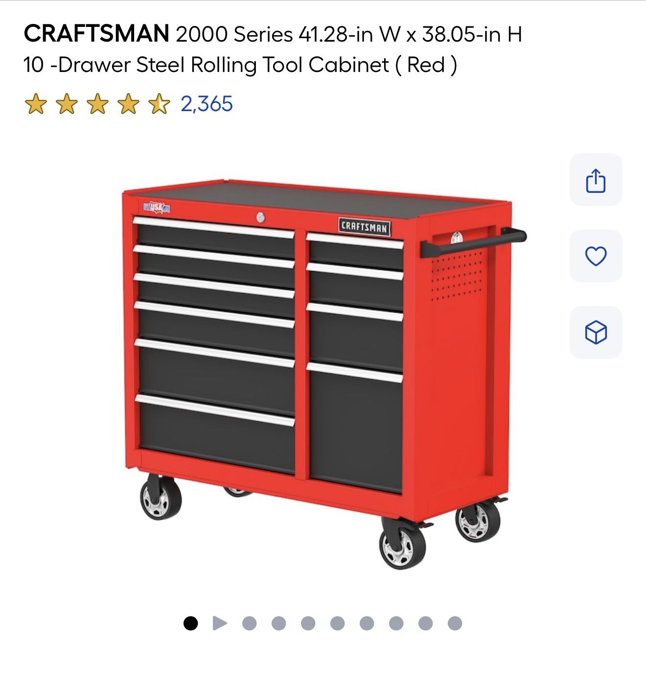 CRAFTSMAN 2000 Series 41.28-in W x 38.05-in H x 10-Drawer Steel Rolling Tool Cabinet (Red) NEW FIRM