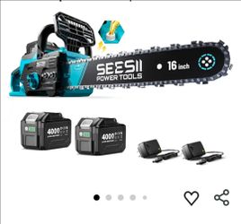 SEESII Motosierra eléctrica inalámbrica de 40 V y 16 pulgadas, motosierra
2 baterías y cargadores de 40 V y 4000 mAh, engrasador automático, motosierr