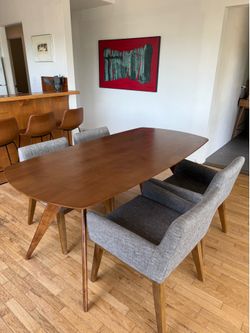 Article Mid-Century Modern Walnut Dining Table + Chairs
