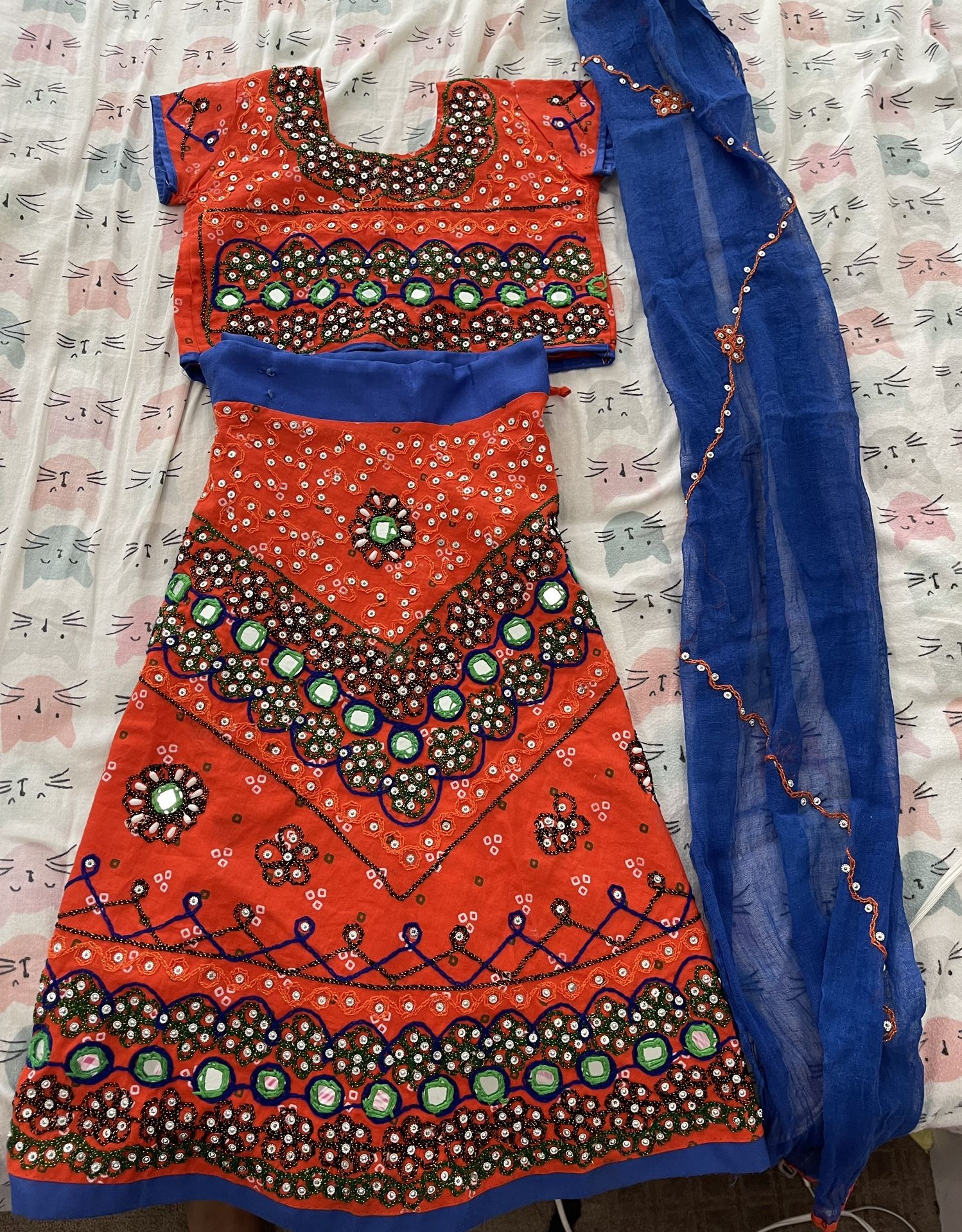 Bandhani dress size 18 - orange blue - Fits 1-2 Year Old