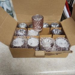 12 Rose Gold Glass Mercury Candle Holders 