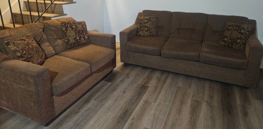 MOVING SALE Sofa and Loveseat Brown Chenille 