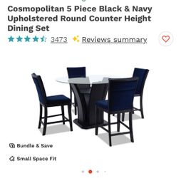 Black and Navy Glass Table With Chairs, 5 Pieces