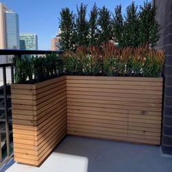 Beautiful privacy wall Frame Planter Box Garden Bed Outdoor Design cedar redwood AC pool equipment cover 