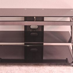 Modern Z-Design Glass & Metal TV Stand / Entertainment Center / Heavy Duty Glass 10mm