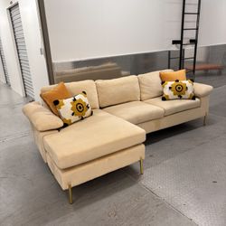 Mid-century modern velvet sectional sofa