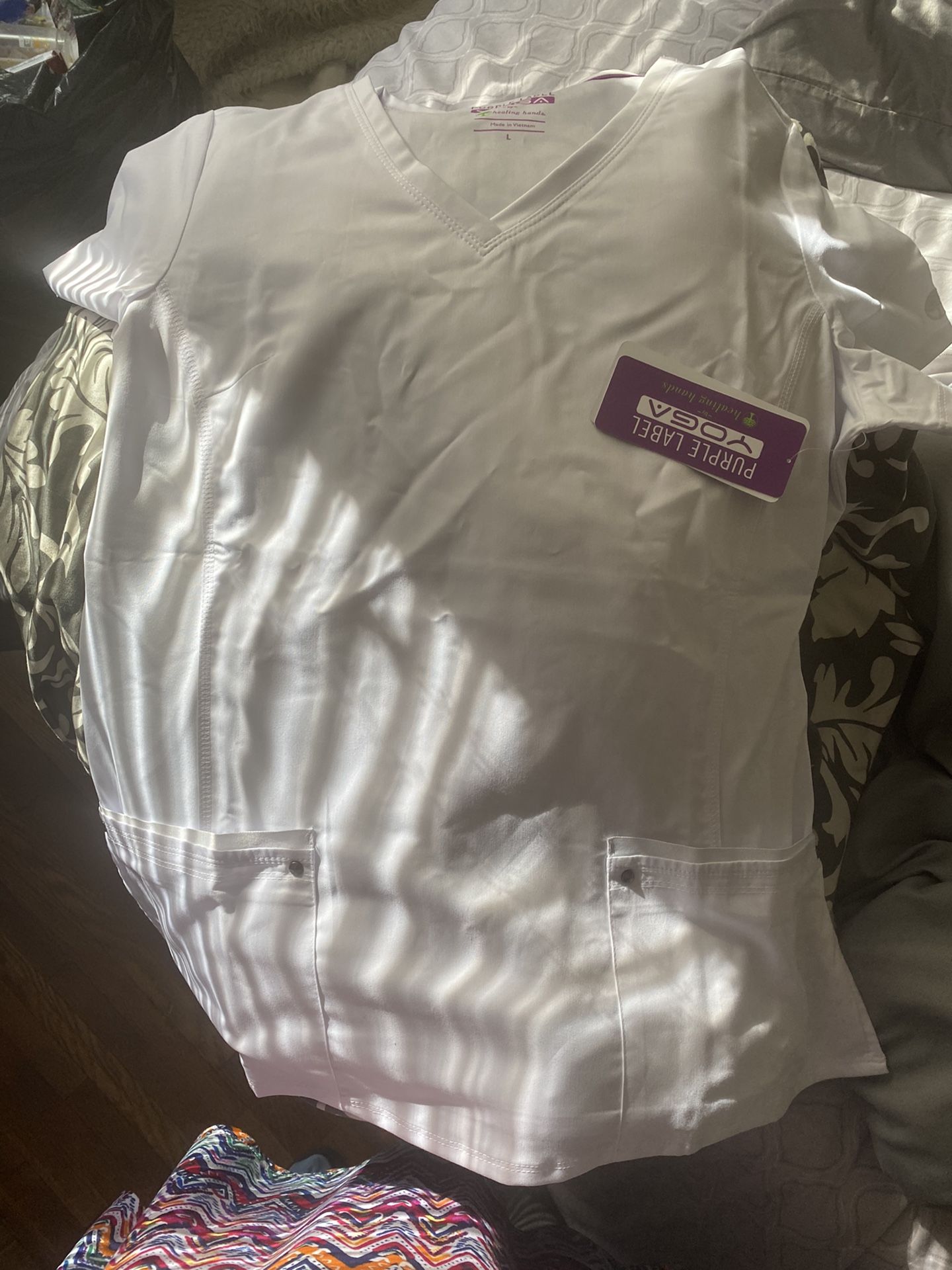 Brand new white large scrub top