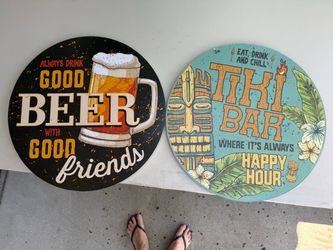 Wood wall art for bar area Beer or Tikibar 20 inch round 15.00 each