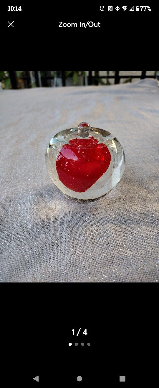 Red & Clear Glass Apple Paperweight