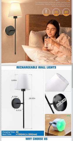 NIORSUN Battery Operated Wall Sconce Set of 2,Black Rechargeable Wall Lights with 5200mAh Dimmable Bulbs and Remote,10 Colors Wireless Wall Lamps for 
