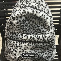 supreme leopard fleece backpack