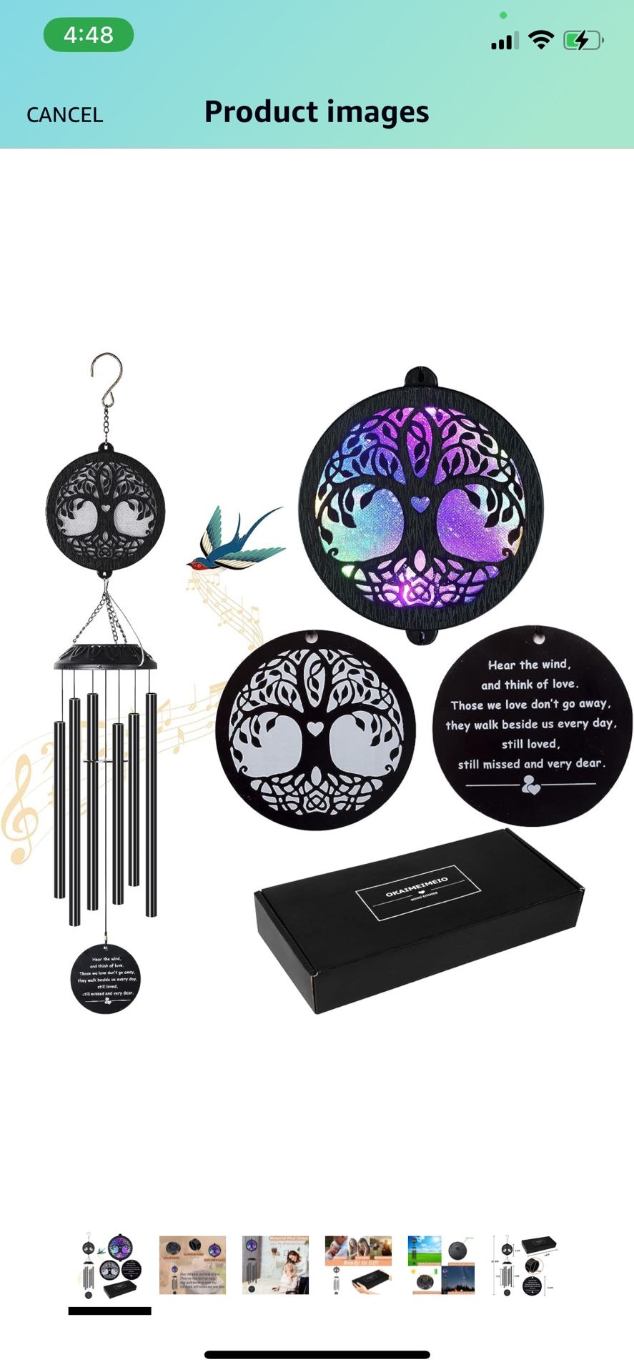 Solar Tree of Life Wind Chimes, Memorial Gift for Mom, Wind Chimes for Outside, Sympathy Wind Chimes for Loss of Loved One, Condolence Gift, Outdoor G