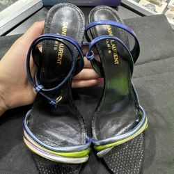 Saint Laurent Leather Striped Sandals Size 38 