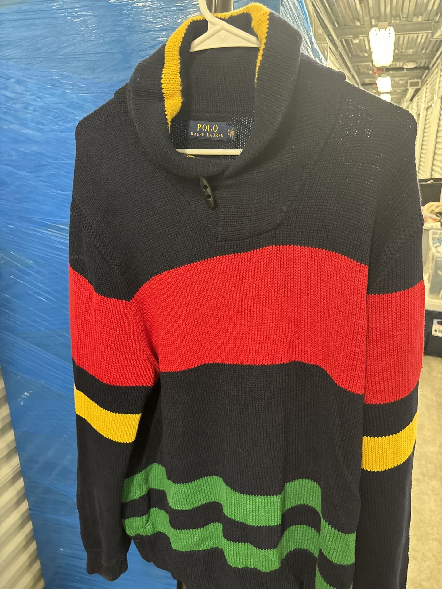 POLO Ralph Lauren 12 M. Yacht Challenge Striped Cotton Shawl Sweater Sz XL