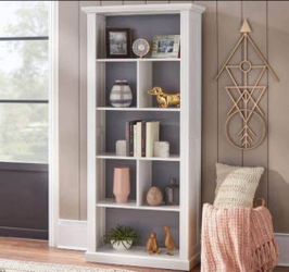 New White Beveled Bookshelf Display Case 