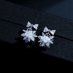 Pair of Diamond Bow Snowflake Earrings MIB Never Worn