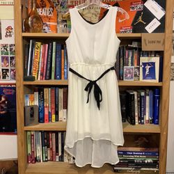 LILT-girl’s white sleeveless mid length semi-formal summer dress w/belt