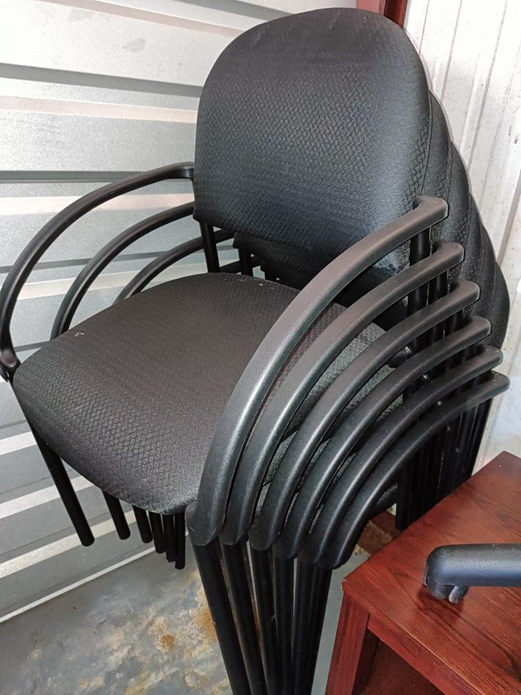 Six Stackable Office Chairs Black 