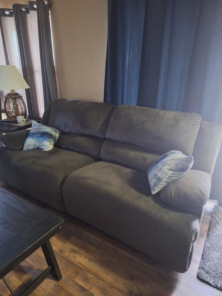 Blue Gray Double Recliner Couch