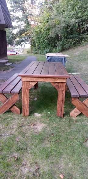 Hand made picnic table