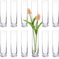 Glass Cylinder Bud Vases for Centerpieces, Set of 12 Clear Small vases,Handmade Slim Flower Vases Wedding Table Decor